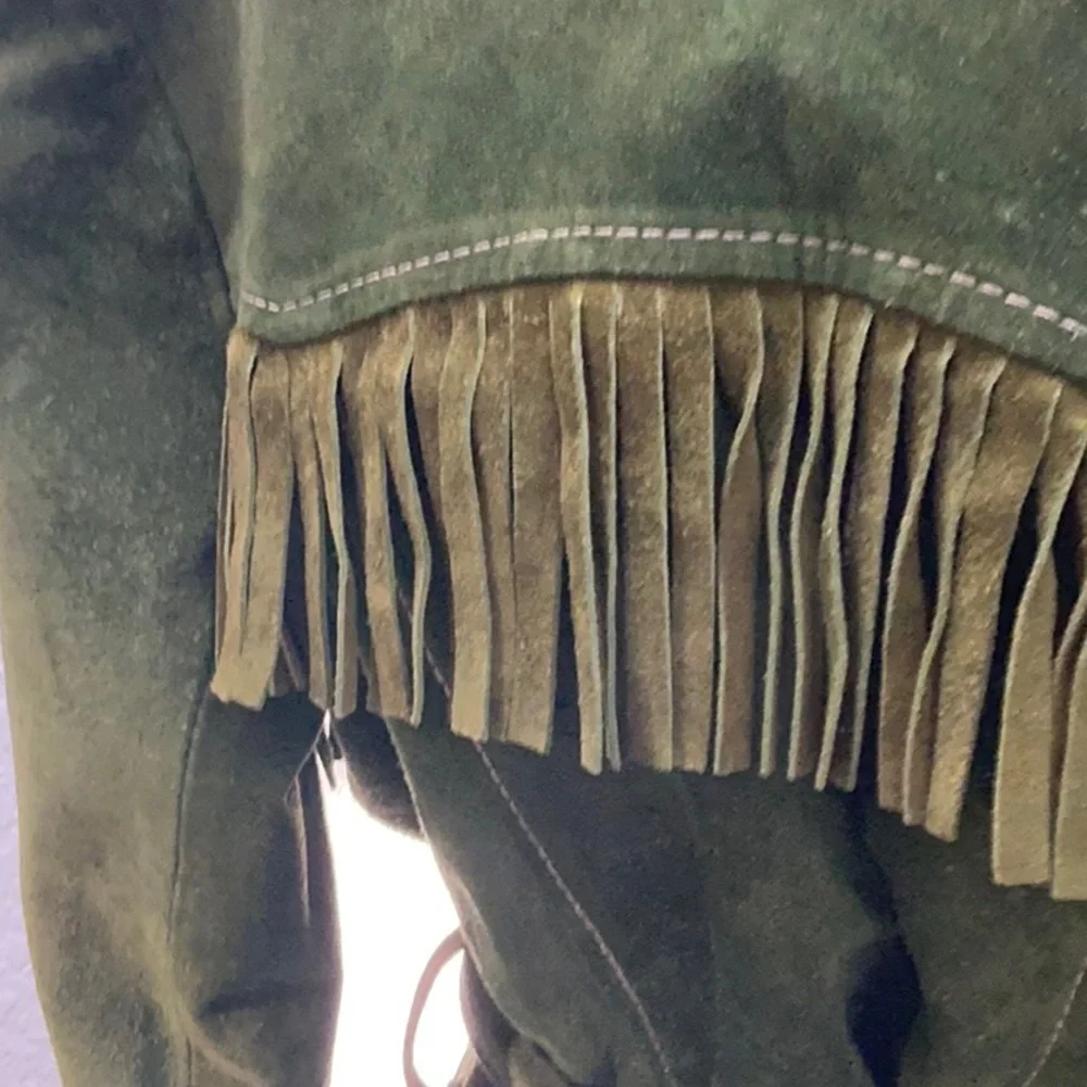 Vintage green suede fringed jacket - Picture 5 of 6